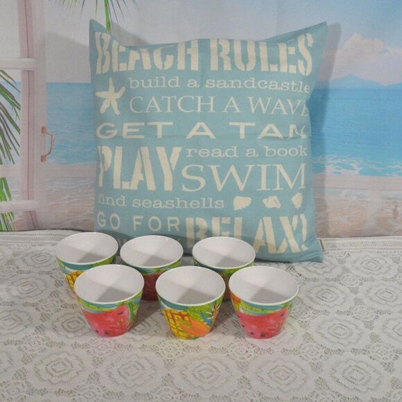 Beach Rules Throw Pillow and set of 6 Outdoor Collection Melamine Bowls - Picture 1 of 3